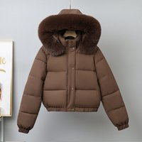 Women's Clothing Women's Short Puffer Jacket With Fur Trim, Fleece Lined Winter Coat, Oversized Hooded Parka For Casual & Commute