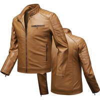 Slim Fit PU Leather Jacket – Lightweight Biker Coat Stand Collar 