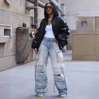 Clothing Multiple Pockets Workwear Leisure Motorcycle Heavy Washed Ripped Jeans