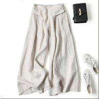 Loose Fit Linen Wide Leg Palazzo Pants – High Waist Flowy Boho Culottes Pockets Summer & Casual Wear