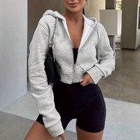 Long Sleeved Hooded Zip Up Cardigan Casual Versatile Short Sweatshirt European American Style