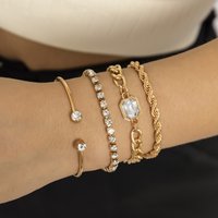 Jewelry Overlay Metal Open Bracelet Hand Ornament Female Small Group Full Diamond Fried Dough Twists Chain Bracelet Set
