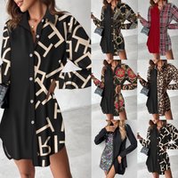Long sleeved Printed Patchwork Button Dress Shirt