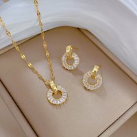 Full Diamond Circle Necklace Earring Set with Light Luxury Micro Inlay Personalized Style Banquet Earrings and Necklace Combination