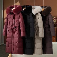 Clothing Coat Over Knee Elegant Long Coat Detachable Faux Fur Collar Slim Fit Winter Parka – Black Brown Khaki Red