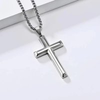 Flat Cross Pendant S Pure Silver Men's Necklace Korean Light Luxury High-end Niche Minimalist Style Jewelry