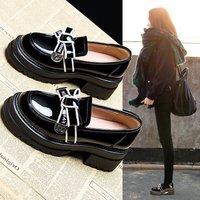 British style small for women's spring and autumn single shoes 2023 new winter versatile patent leather round toe