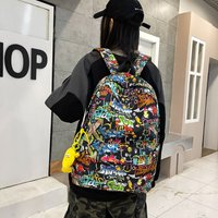 Trendy Personalized Graffiti Backpack Middle High Students Dirt resistant Large capacity School Bag