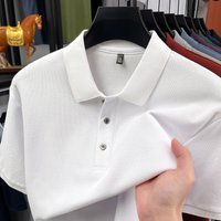Summer Pure Cotton Collared T Shirt Short Sleeved Solid Three Button Breathable Versatile Top Middle Aged