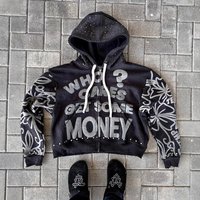 2026 European American Autumn Winter Personalized Daily Letter Printing Zipper Trend Hooded Loose Y2K Environmentally Frien