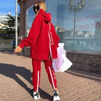 Clothing Long Zippered Front Back Letter Printed Loose Long Sweatshirt Sweatpants Fashionable Casual Suit