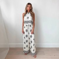 Women’s Clothing Fashion Women’s Sexy Printed Suspenders Wide Leg Suit 68616