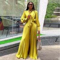 Women's Clothing Sweet Fresh Lace-up V-neck Lantern Sleeve Shirt High Waist Pleated Wide Leg Pants Two-piece Set