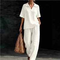 Breathable V Neck Short Sleeve Top & Lounge Pants Set – Lightweight Summer Casual Outfit