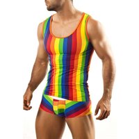 Man's Clothing Tank Shorts Set Home Wear Striped Print Tight Sexy Pajamas
