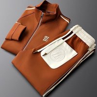 Autumn Stand up Collar Casual Sports Suit Trendy Fashion Sportswear Loose Long sleeved Straight Pants Two piece Set