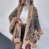 Fur Collar Cape Cardigan Leopard Print Shawl Sweater