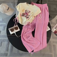 short sleeved simple wide leg pants suit summer temperament leisure medium long fashion two piece suit