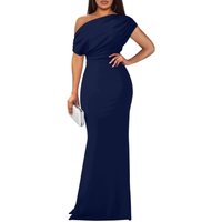 Cross border European American spring French elegant sleeveless off shoulder high end tight long formal party dress