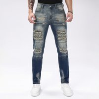 Slim Fit Stretch Jeans Distressed Denim Pants Ripped Details Mid Rise Tapered Leg Available Sizes S to