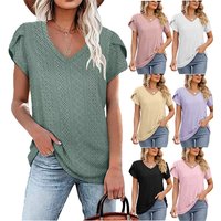 Women’s Solid V Neck Tile Sleeve Loose Short Sleeve T-shirt Tops