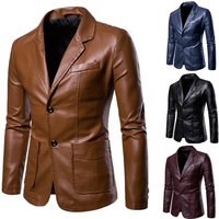 autumn winter slim versatile PU small suit lapel leather jacket
