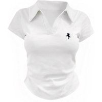 cross-border Korean-style Lapel Polo Shirt, Solid Color, Slim Fit, Short Style, Knight Embroidery, Simple And
