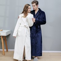 Nightgown women autumn and winter long coral fleece plus velvet thickened couple bathrobe flannel men's pajamas winter home clothes