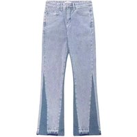 Simple Vintage Patchwork Denim Pants Loose Street Washed Faded Flared Jeans Trendy