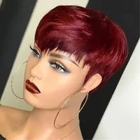 Short Pixie Cut Straight Human Hair Wig Remy Hair Wigs With Bangs 150% Density 6 Inch
