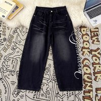 American Retro Street Style Loose Fit Straight Leg Jeans Clothing Stylish Versatile Letter Print Pants