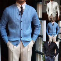 clothing knitted cardigan casual V neck button sweater solid jacket