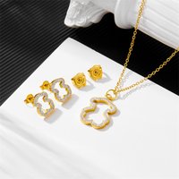 Hollow Stainless Steel Bear Earrings Simple Diamond Studded Bear Stainless Steel Necklace
