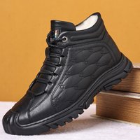 Cotton shoes for men winter warm plus fleece high top men's shoes non-slip wool fur one men's casual winter snow boots