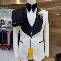 Modern Groom Suit 3-Piece Set - Slim Fit Notch Lapel Wedding Blazer With Vest & Trousers (White)