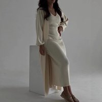 Longline Knit Dress Set – Minimalist Ribbed Tunic & Skirt 