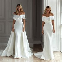Women's light wedding dress satin long tail temperament simple and elegant Hepburn style one-shoulder wedding dress
