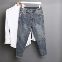 Men's Slim Fit Stretch Denim Jeans - 9/10 Length Straight Leg Casual Pants For Spring Summer - Vintage Wash Blue Jeans With Comfortable