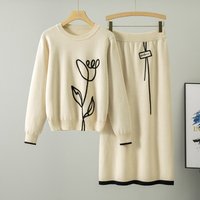 Clothing gentle style knitted suit spring sweater skirt dress two piece suit