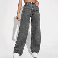Vintage Washed Straight Leg Jeans Comfortable Cotton Denim Pants Mid Rise Waist & Classic Styling