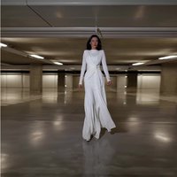 Women's Clothing Sexy Fashion Round Neck Pleated Waist Slim Fit Solid Color Temperament Dress