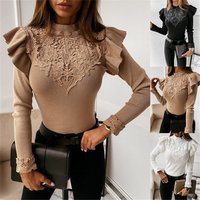 clothing hot style long sleeved round neck lace decorated solid bottoming shirt