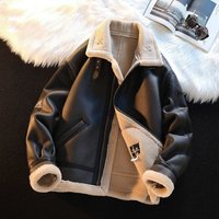 Leather Integrated Deer Fur Plush Thickened Motorcycle Suit Winter Trendy Brand Loose Jacket Lamb Cashmere