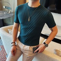 Crew Neck Short Sleeved Knitwear Slim Fit High End Luxurious Jacquard Half Sleeve T Shirt