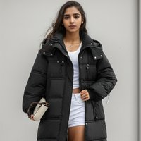 clothing Mid length bread coat winter coats cotton coat thickened hooded large pocket loose large cotton coat