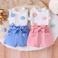 Adorable Girls' 2-Piece Set – Floral Sleeveless Top + Solid Shorts (6M-4Y, Soft Cotton, Summer Outfit)