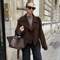 Clothing Elegant Double Breasted Wool Blend Coat – Autumn Winter Fashion Trench Coat Notched Collar
