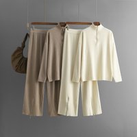 Clothing solid knitted high collar zipper sweater suit clothing 2024 autumn winter fashion casual sweater suit