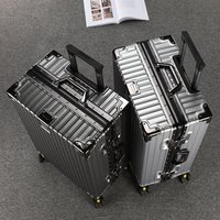 Luggage Large Capacity Aluminum Frame Trolley Box All Aluminum Aviation Boarding Box Thickened Leather Suitcase Travel Box Password Box
