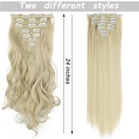 Long Straight Hairstyle 16 Clips 7Pcs/Set Hair Extensions Natural Synthetic Blonde Black Hairpieces Heat Resistant For Women